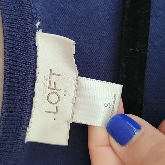 Loft Size Small Navy Blue Cardigan with Clear Sequins on the Shoulders - Picture 3 of 6